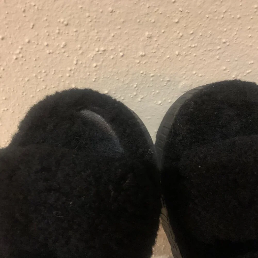 UGG Black Fuzz Platform Slide Sandals